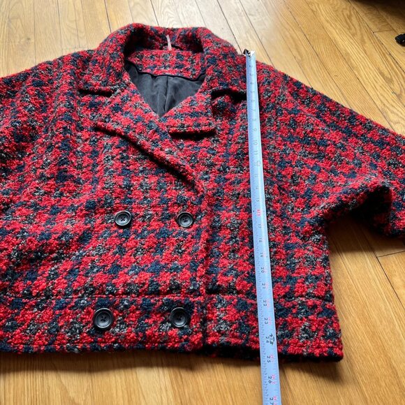 Free People Size S Red Houndstooth Slouchy Oversized Boucle Jacket - Picture 11 of 16